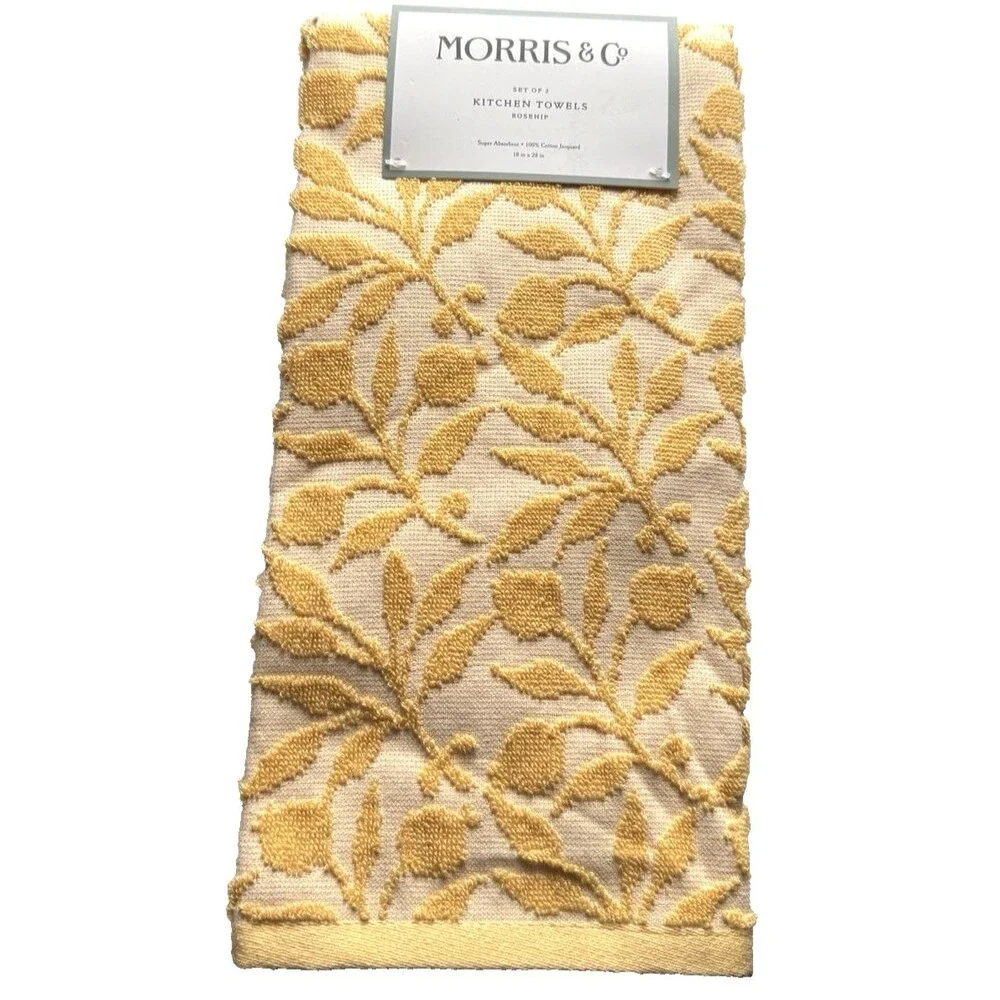 Morris & Co Rosehip Kitchen Dish Towels 100% Cotton Set of 2 Textured Yellow